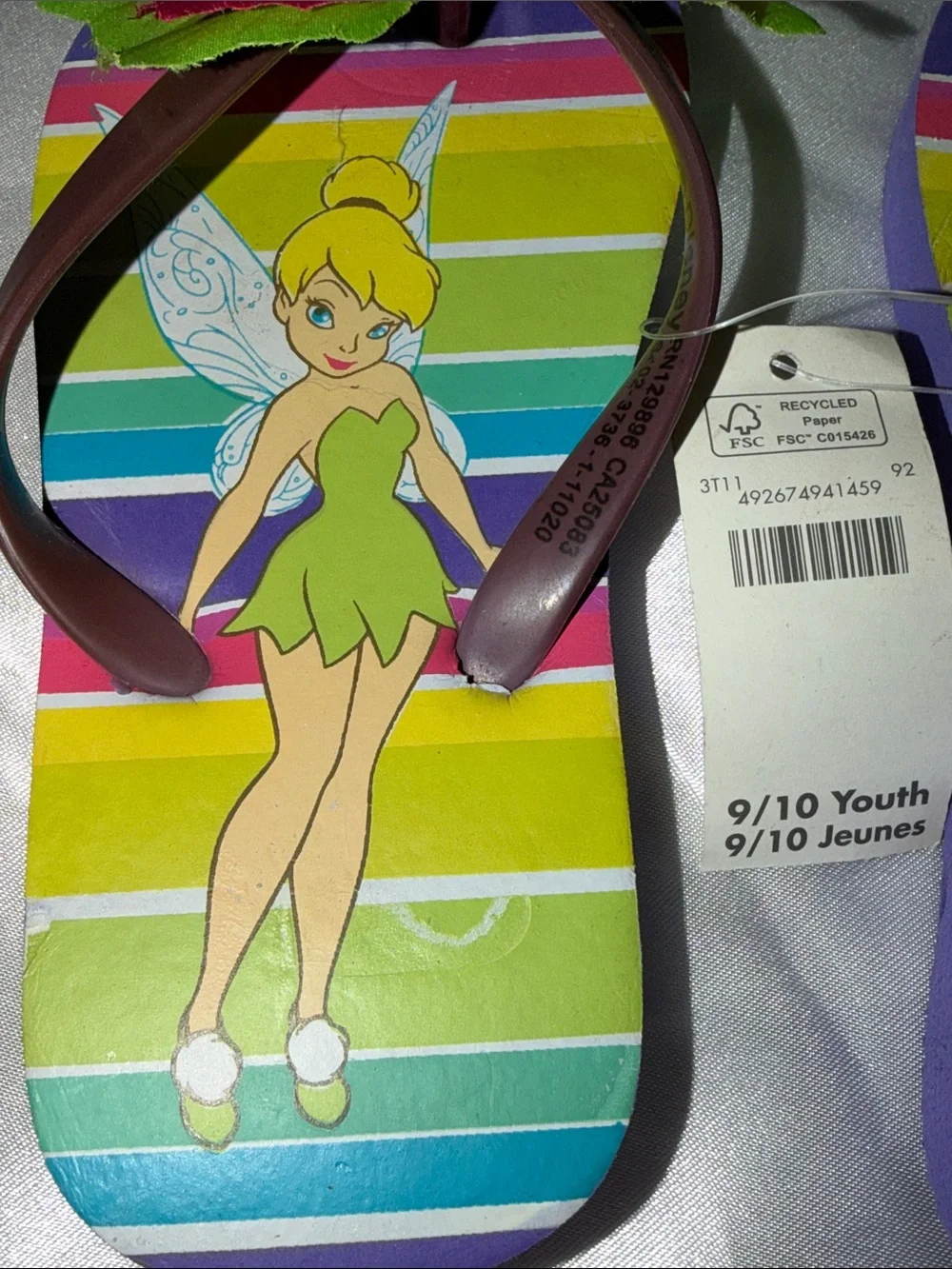 Tinkerbell Kids Butterfly Flip Flops - Disney Store Size 9/10